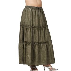 55. Plus Woven Acid Wash Tiered Ruffle Maxi Skirt